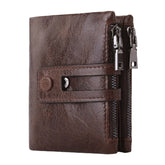 Men Genuine Leather Zipper RFID Blocking Anti-theft Retro Business Card Holder Wallet