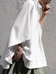 Women Solid Color Turtleneck Collar Dolman Sleeveless Retro Hooded Sweatshirt