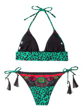 Women Leopard Patchwork Ethnic Print Halter String Bikini Backless Swimwear