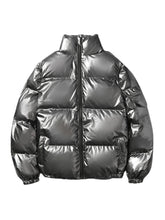 Mens Reflective Stand Collar Zipper Pocket Long Sleeve Cozy Down Jacket