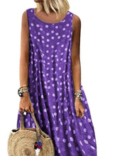 Women's Sleeveless Polka Dot Print Crew Neck Swing Boho Dress