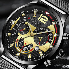 7 Colors Stainless Steel Business Casual Mesh Strap Luminous Hand Calendar Quartz Watch