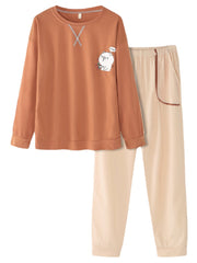 Women's Cute Pig Pajama Set: Long Sleeve Sweatshirt & Loose Jogging Pants for Home Lounge