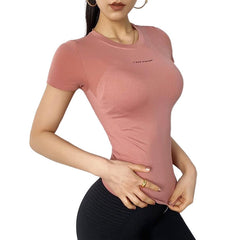 Elastic Breathable Women's Letter Print Short Sleeve Sport Shirts