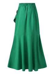 Solid Color High Waist Ruffle High Low Hem Swing Maxi Skirts For Women