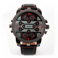 Vintage Men Watch Large Dial Multi-time Zone Watch Luminous Waterproof Quartz Watch