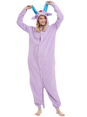 Women Cartoon Cute Button Front Home Loose Sleepwear One Piece Hooded Jumpsuits With Side Pocket