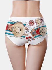 Cartoon Character Print Ice Silk Breathable Mid Waisted Panties