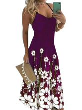 Women's Sleeveless Floral Print Deep U Vacation Strap Long Dress