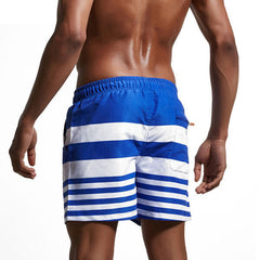 Men Striped Printing Beach Seaside Loose Fit Casual Surf Board Shorts