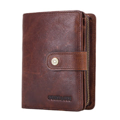 Men Genuine Leather Vintage RFID Blocking Zipper Coin Bag Wallet Card Holder