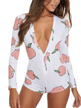 Fruit Vegetable Print Front Button V Neck Long Sleeves Casual Playsuits