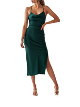 Women‘s Satin Dress Mini Dress Green Black Wine Sleeveless Pure Color Backless Spring Summer V Neck S M L XL