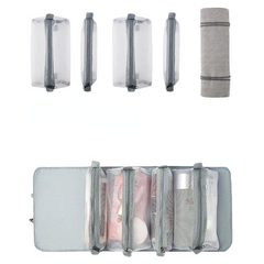 Women 4 In 1 Large Capacity Foldable Detachable Leather Waterproof Storage Wash Bag