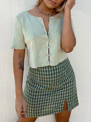 Plaid Print Side Split Zipper Fashion Wild Mini Skirts