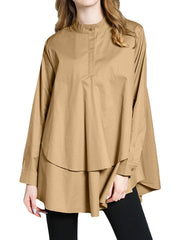 Long Sleeve Lapel Button Down Irregular Hem Blouse For Women