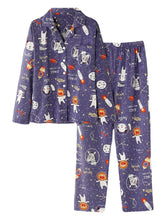 Women's Cartoon Animal Space Print Cotton Pajama Set with Pockets and Elastic Waist