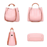Women Leisure Faux Leather 2 Pcs Bucket Bag Crossbody Shoulder Handbag
