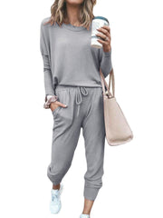 Women Daily Casual Home Solid Color Sweatshirt Sports Two-piece Set Pants Tracksuit