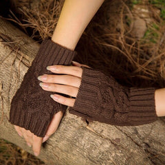Wool Knit Half Finger Typing Female Diamond Finger Glove