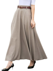 Solid Pocket Sash A-Line Casual Maxi Skirt