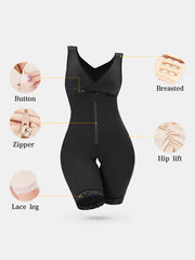 Plus Size Women Tommy Control Hip Lifting Zip Front Open Crotch Lace Trim Bodysuits