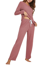 Plus Size Women's V-Neck Two-Piece Lounge Pajama Set