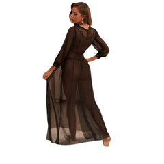 V-Neck Lace-Up Mesh Nightdress with Lace Patchwork