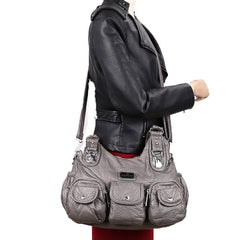 Women Casual Large Capacity PU Leather Shoulder Bag Multi-Pockets Crossbody