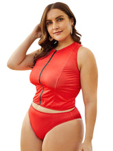 Front Zip Up Racer Back Tops With Mid Waist Bottoms Bikini