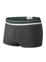 Mens Cotton Breathable Thin Striped Elastic Mid Waist Patchwork Boxers