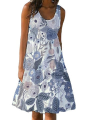 Women's Sleeveless Floral Pocket U Neck Vacation Dress