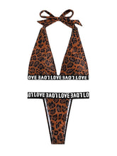 Women's Swimwear Bikini 2 Piece Normal Swimsuit Backless Printing Leopard Letter Brown Halter V Wire Bathing Suits New Vacation Fashion