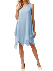 Women' Sleeveless Pure Color High Low Design V Neck Fashion Elegant Dress
