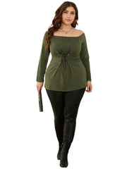 Plus Size Off The Shoulder Lace-Up Design Tee