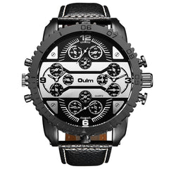 Vintage Men Watch Large Dial Multi-time Zone Watch Luminous Waterproof Quartz Watch