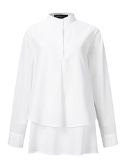 Long Sleeve Lapel Button Down Irregular Hem Blouse For Women