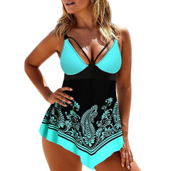 Women's Swimwear Swimdresses Plus Size Swimsuit 2 Piece Printing Graphic Blue Rose Red Bathing Suits Sports Beach Wear Summer