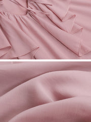 Women Solid Color Ruffle Tie Neck Casual Long Sleeve Blouses