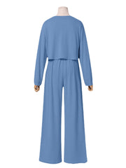 Women Puff Sleeve Solid Side Pockets Maxi Length Two-Piece Sets