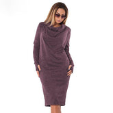 Vintage Office Ladies' Wool Dress With Pockets Big Size