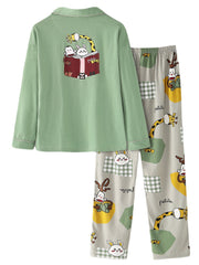 Women's Cartoon Print Pajama Set: Elastic Waist, Pocket Pants