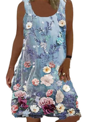 Women's Sleeveless Floral Print Crew Neck Vacation Chic Dress