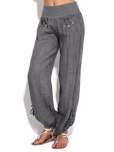 Women Casual High Waist Solid Color Button Yoga Harem Pants