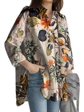 Leaves Print Pocket Lapel Long Sleeve Button Down Shirt