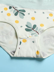 1Pcs Women Lemon & Leaves Print Cotton Breathable High Waisted Panties