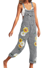 Sunflower Print Sleeveless Straps Casual Jumpsuit Pocket Denim Overalls For Women