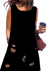 Women's Sleeveless Floral Pocket Crew Neck Vacation Weekend Casual Dress