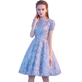 Elegant Gray Lace Prom Party Formal Gown - Sheseelady