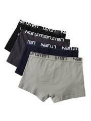 4Pcs Mens Cotton Letter Print Breathable Logo Waistband Pouch Boxers Underwear